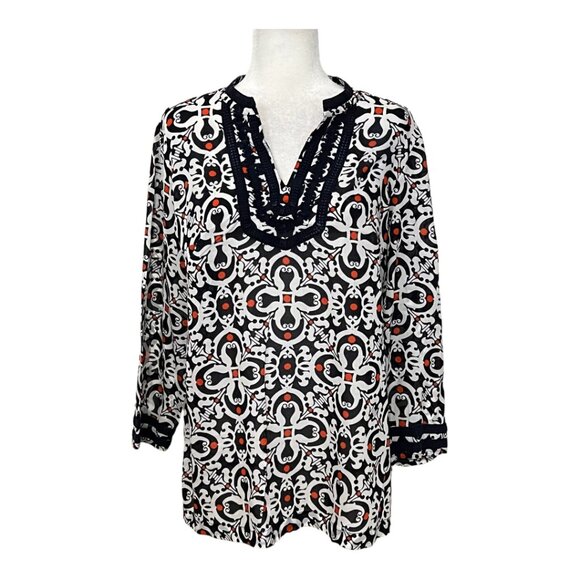 Talbots Tops - Talbots Women's Top Black White Long Sleeve Size Large V-Neck Blouse